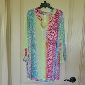 DEAR SCARLETT Women's Animal Print Top Blouse Colorful Flowy New Size 2X